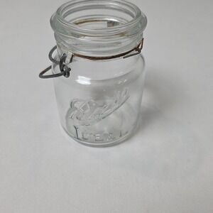 Ball Ideal Canning Jar Small Clear Vintage Wire Bail Glass Embossed Logo